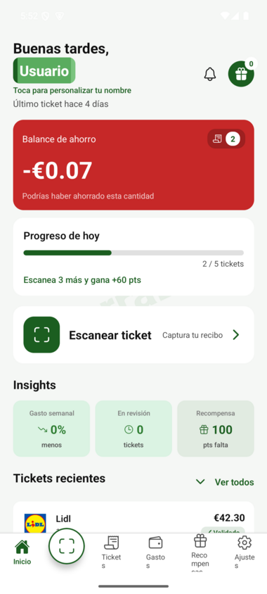 Pantalla de inicio AhorraDoor